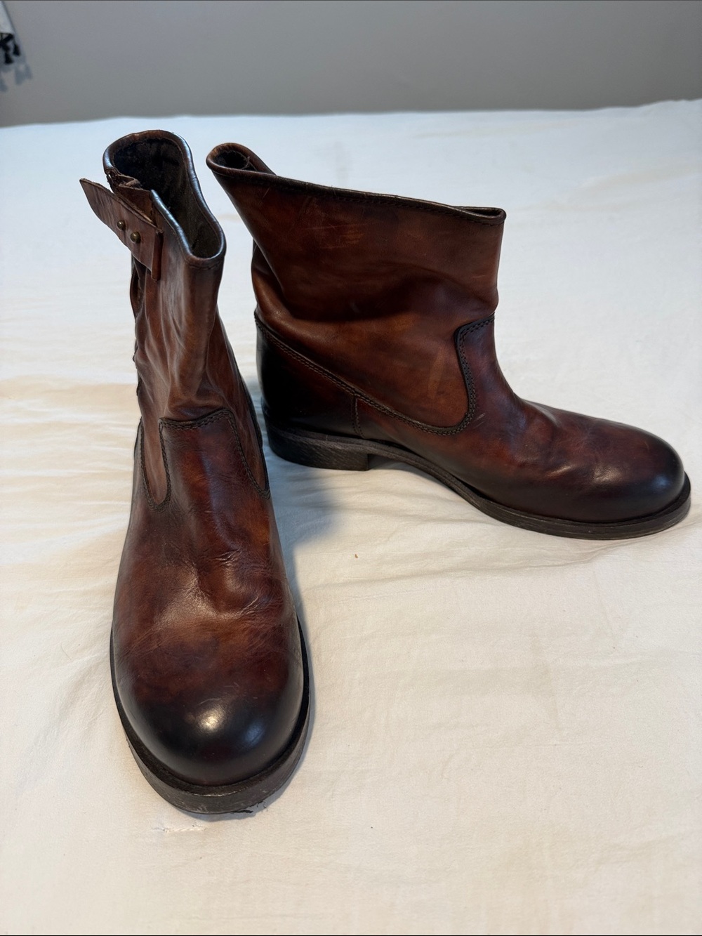 KBR Women’s Brown Leather Ankle Boots - Classic Pull-On Style Size 40